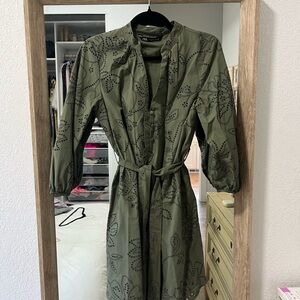 Zara Olive Embroidered Dress